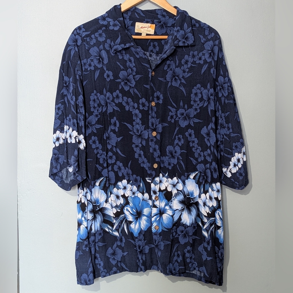 Vintage‎ Aloha Joe Hawaiian Floral Wooden Button-Up Shirt Men's XXL